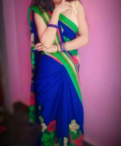 Blue Saree No Blouse