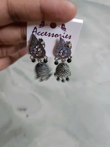 Oxidised peacock 🦚Jhumka with black beadsEarrings