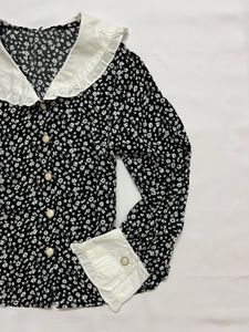 Big collar floral print Korean top