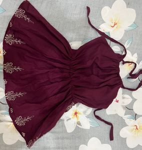Beautiful Wine Ethnic Top with Tie-up Straps🍷🦋