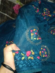 Elegant Embroidered Teal Gown