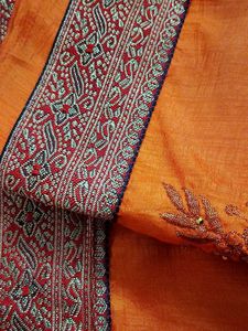 Vibrant Orange Embroidered Silk Saree