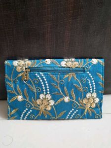 Embroidered Blue Clutch Bag