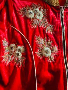 Red Velvet Kurta with Embellishments