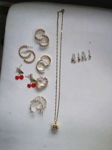 golden heart pendant with earrings set