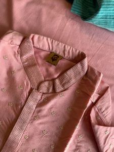 Men's Pink Embroidered Kurta
