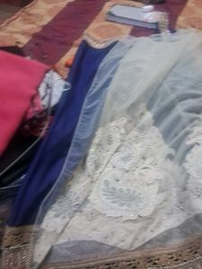 Elegant Blue &amp; White Embroidered Saree