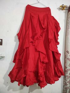 Red Ruffled Maxi Skirt