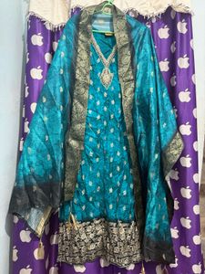 Banarasi Teal & Gold Kurta Set with Dupatt