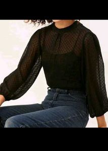 Sheer Black Polka Dot Long Sleeve Top