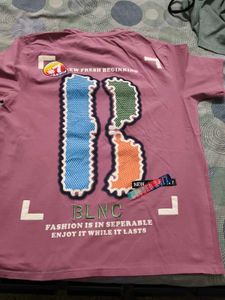 Men's Beautiful Printed Pink T Shirt In L 40 Size