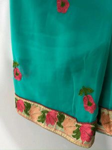 Turqoise Embroidered Saree