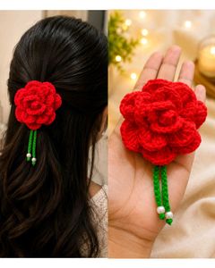 Red Crochet and sunflower  Hair Clip