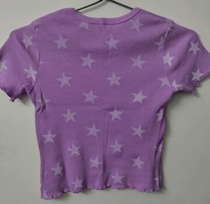 Cute Purple Star Print Cropped T-Shirt