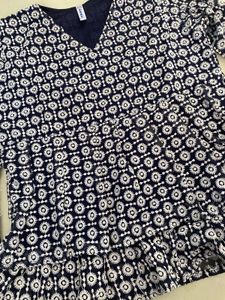 Navy Blue Embroidered Peplum Top | Casual Ethnic W