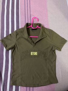 Westside Olive Green Cropped Collared Top