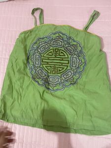 Chinese traditional Embroidered Green Tank Top