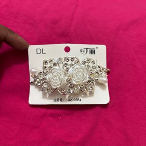 Elegant White Rose &amp; Pearl Hair Clips Set of 2