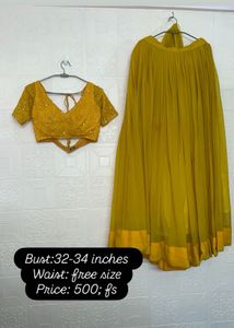 Yellow Sequined Blouse & Skirt Set