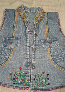 Trendy Embroidered Denim Vest