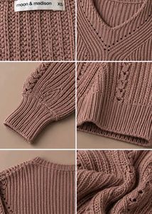 DUSTY ROSE OPENWORK CROPPED KNIT SWEATER