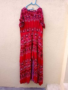 Vibrant Red Floral Maxi Dress
