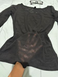 Black Long Sleeve Mesh Top