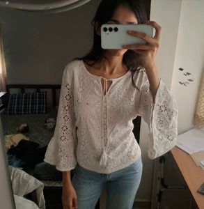 Chic White Lace Bell Sleeve Top