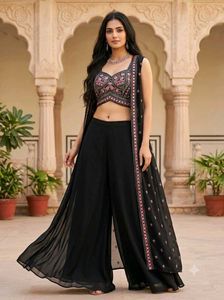 Embellished Black-Pink Ethnic Set