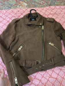 chic bershka suede jacket in brown