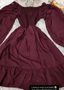 Maroon Off-Shoulder Ruffle Dress