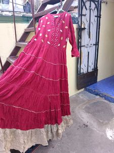 Beautiful Red Tiered Ethnic Gown