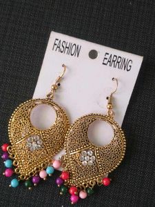 Boho Jhumka Earrings with Colorful Beads