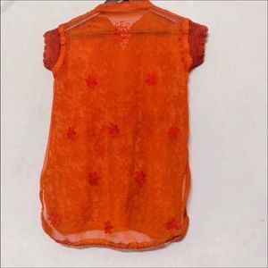 Orange Chikankari Sheer Top