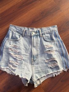 Light Wash Distressed Denim Shorts