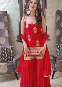designer Red Kurta Set with Sharara