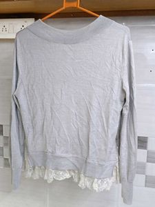 Grey Lace Trim Sweater