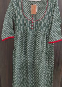 Long green jaipuri print kurta