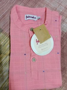 Fab india peach kids short chinese collar kurta