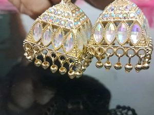 Exquisite Jhumka Earrings with Rhinestones