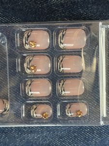 Leopard French Tip Press-On Nails with Rhinestones
