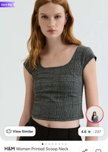 H&amp;M Plaid Square Neck Top