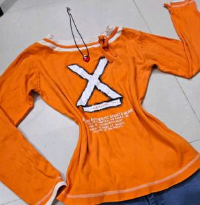 Orange Long Sleeve Graphic Top