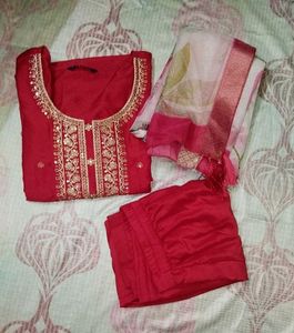 Red Embroidered Kurta Set with Dupatta