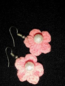 Handmade Pink Crochet Flower Earrings