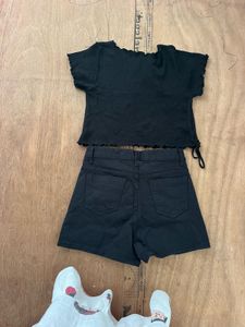 Cute Black Crop Top &amp; Shorts Set