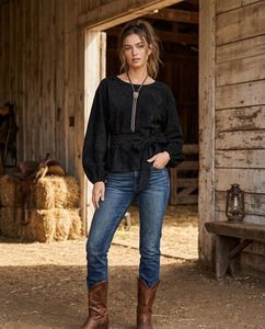 Suede cinch waist top