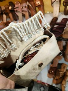 Exquisite Pearl &amp; Gold Embellished Clutch