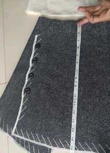 Grey Melange Jersey A-Line Mini Skirt with Buttons