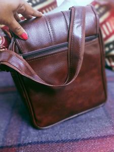 Dark Brown Leather Sling Bag Uni Sex